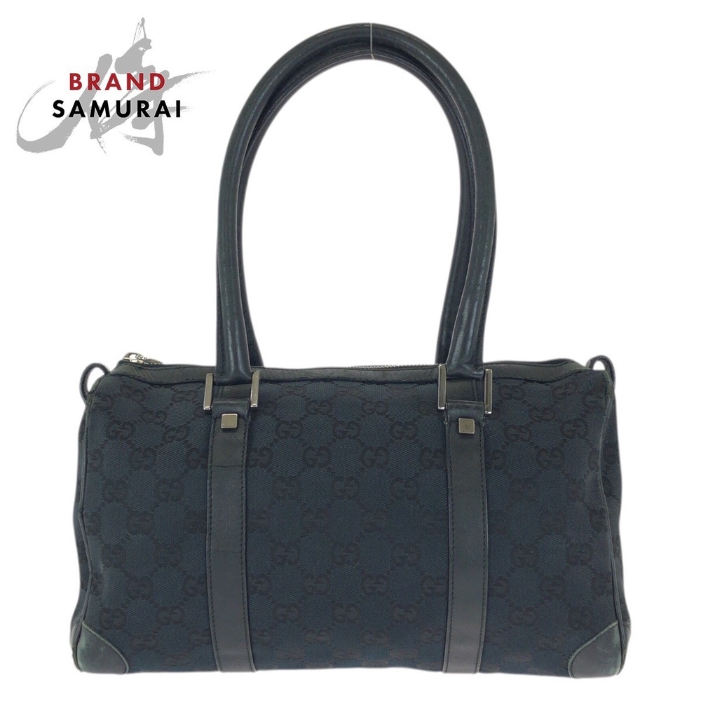 GUCCI Black GG Canvas Leather Handbag Boston Bag